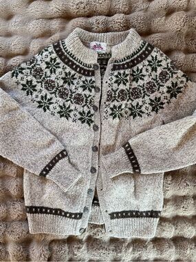 Danspinn Fair Isle Button-Front Cardigan with Green & Brown Yoke
